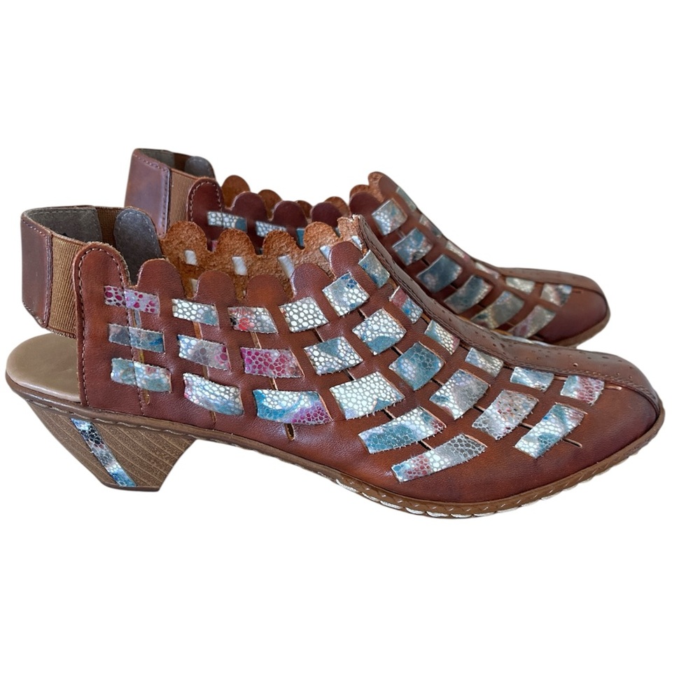 Rieker brown Sina 78 weave sling-back heels leather shoes sandal size US 7